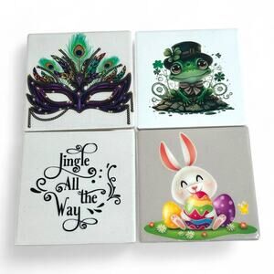 Holidays Christmas Easter St Patrick Mardi Gras Ceramic Trivet Coaster Set